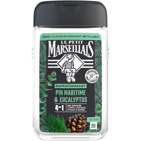 Le Petit Marseillais Pino & Eucalipto 4 En 1 Gel De Ducha Gel de ducha refrescante para hombre con aroma a pino marítimo y eucalipto 250 ml