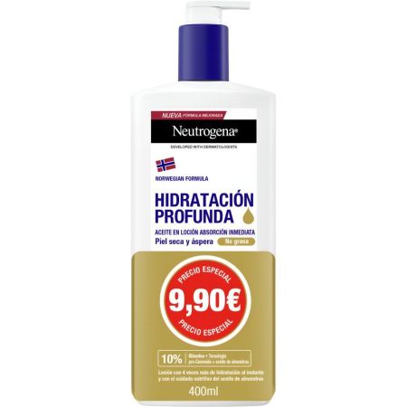 Neutrogena Hidratación Profunda Aceite En Loción Precio Especial Loción corporal no grasa ofrece 4 veces más de hidratación hasta 72 horas para una piel más suave y lisa 400 ml
