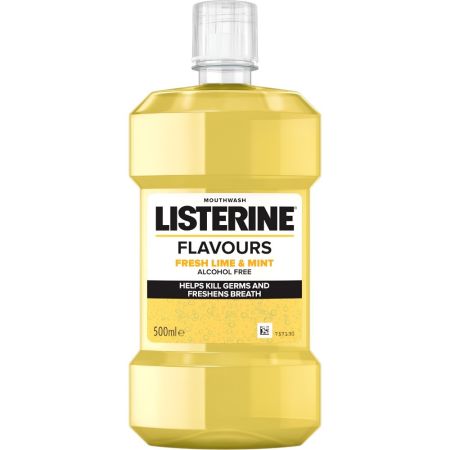 Listerine Enjuague Bucal Flavours Fresh Lime & Mint Colutorio fortalecedor elimina gérmenes y refresca el aliento con sabor a lima fresca y menta 500 ml