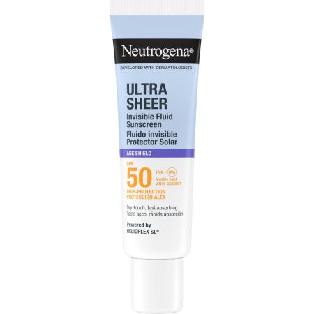 Neutrogena Ultra Sheer Age Shield Fluido Invisible Spf 50 Protector solar facial muy resistente al agua de textura ultraligera reduce manchas oscuras previniendo arrugas 50 ml