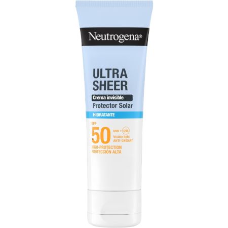 Neutrogena Ultra Sheer Hidratante Crema Invisible Spf 50 Protector solar facial muy resistente al agua de textura ligera hidrata intensamente hasta 24 horas 50 ml