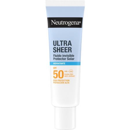 Neutrogena Ultra Sheer Hidratante Fluido Invisible Spf 50 Protector solar facial muy resistente al agua de textura ultraligera hidrata intensamente hasta 24 horas 50 ml