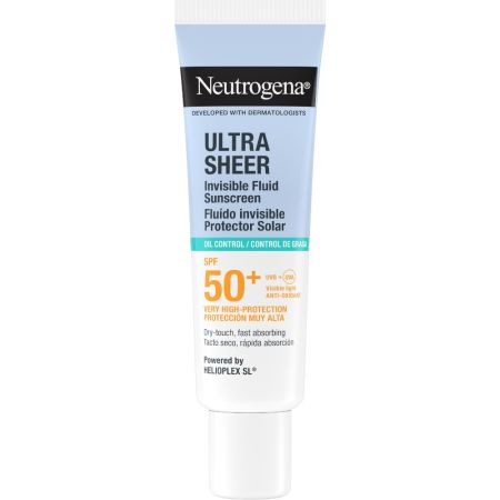 Neutrogena Ultra Sheer Control De Grasa Fluido Invisible Spf 50+ Protector solar facial muy resistente al agua de textura ultraligera controla la grasa hasta 12 horas 50 ml