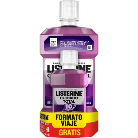 Listerine Cuidado Total 10  Enjuague Bucal+Enjuague Gratis Pack regalo para cuidado dental ofrece dientes más fuertes y encías más sanas clon sabor a menta fresca