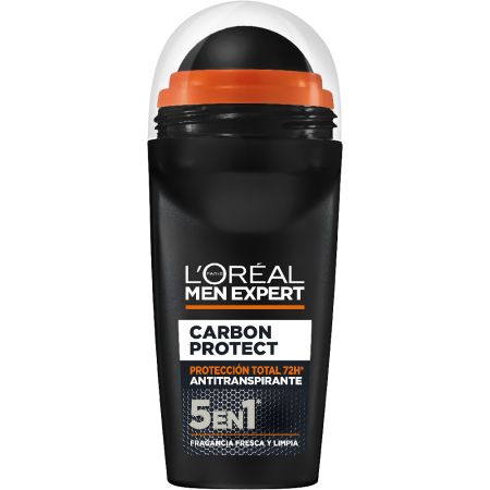 L'Oreal Men Expert Carbon Protect 5 En 1 Desodorante Roll-On Desodorante antitranspirante con activos purificantes antiolor antihumedad y antimanchas hasta 72 horas 50 ml