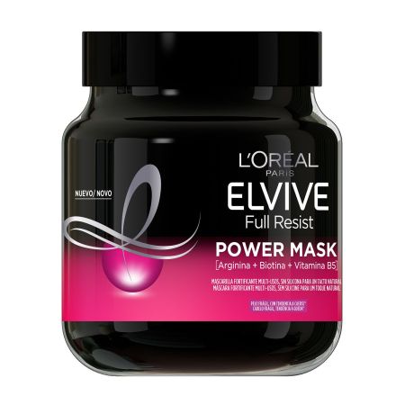 Elvive Full Resist Power Mask Mascarilla fortificante sin silicona tacto natural para cabello frágil con tendencia a caerse 680 ml