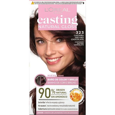 L'Oreal Tinte Casting Natural Gloss Baño De Color Y Brillo Tinte sin amoniaco proporciona una cobertura óptima de canas