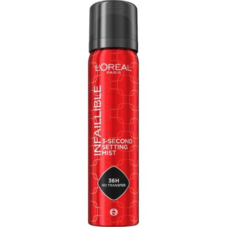 L'Oreal Infaillible 3-Second Setting Mist Spray fijador de maquillaje resistente al agua y al sudor hasta 36 horas de duración 75 ml