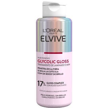 Elvive Glycolic Gloss Tratamiento De Laminado Tratamiento repara el cabello poroso y sin brillo acabado luminoso y suave con ácido glicólico 200 ml