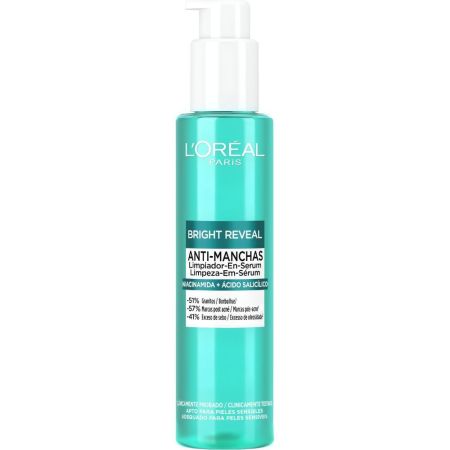 L'Oreal Bright Reveal Anti-Manchas Limpiador En Serum Limpiador aporta luminosidad y reduce imperfecciones con niacinamida y ácido salicílico 150 ml