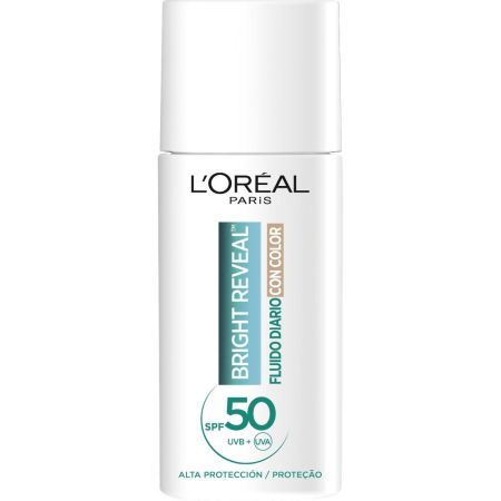 L'Oreal Bright Reveal Fluido Diario Con Color Spf 50 Fluido hidratante con color antimanchas protege previene y corrige con niacinamida para piel más uniforme 50 ml