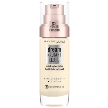 Maybelline Dream Satine Liquid Hydrating Foundation Base de maquillaje cobertura perfecta y acabado satinado con ácido hialurónico y colágeno para una hidratación de hasta 12 horas