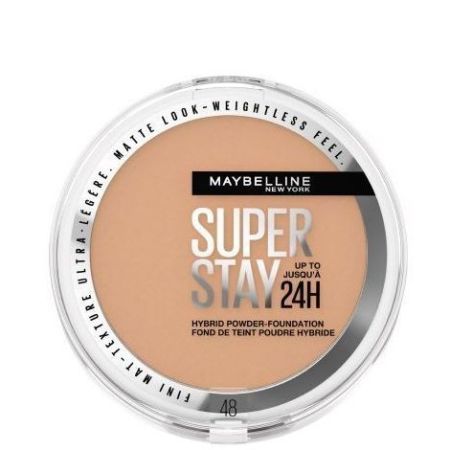 Maybelline Super Stay Hybrid Powder-Foundation Base de maquillaje en polvo resistente al agua de gran cobertura y ligereza para acabado mate y ligero