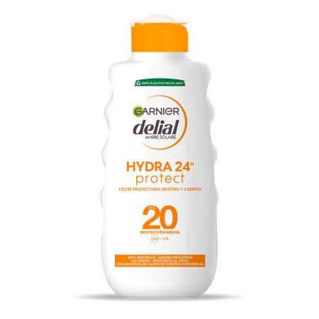 Delial Hydra 24h Protect Leche Protectora Rostro Y Cuerpo Spf 20 Crema solar resistente al agua y no grasa hidratante se penetra inmediatamente 200 ml