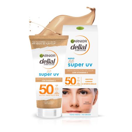 Delial Super Uv Bb Spf 50 Crema solar con color para rostro y escote hidrata ilumina y unifica el tono 24 horas 50 ml