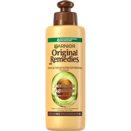 Original Remedies Aceite De Aguacate & Manteca Crema De Peinar Nutrición Crema de peinado sin aclarado nutritiva intensa suaviza y desenreda sin apelmazar para cabello muy seco o encrespado 200 ml
