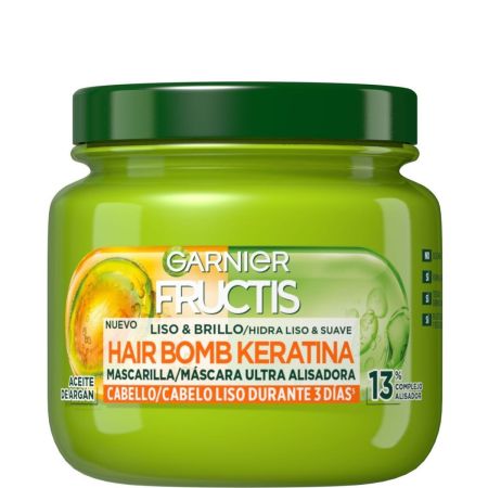 Fructis Liso & Brillo Hair Bomb Keratina Mascarilla Mascarilla alisadora nutre y protege del encrespamiento para cabello liso y brillante hasta 72 horas 320 ml