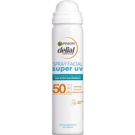 Delial Super Uv Bruma Protectora Facial Spf 50 Bruma solar facial con ácido hialurónico hipoalergénico no deja manchas 75 ml