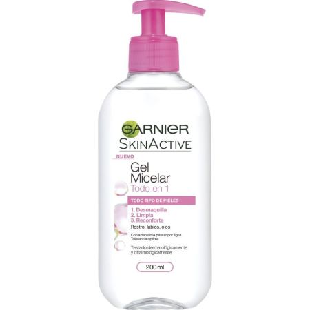 Garnier Skin Active Gel Micelar Todo En 1 Gel micelar facial desmaquilla limpia y reconforta para rostro labios y ojos 200 ml