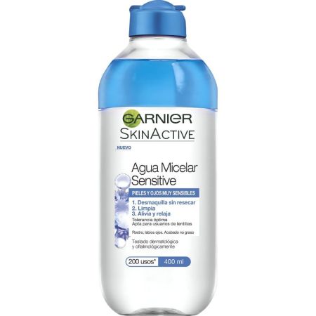 Garnier Skin Active Agua Micelar Sensitive Agua micelar desmaquilla limpia alivia y relaja para piel y ojos muy sensibles 400 ml