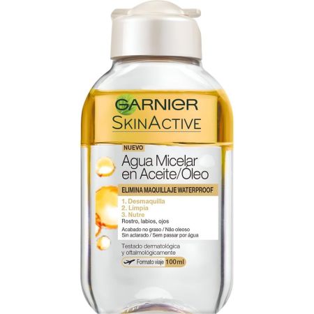 Garnier Skin Active Agua Micelar En Aceite Agua micelar para rostro labios y ojos desmaquilla limpia y tonifica eliminando hasta maquillante waterproof