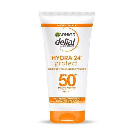 Delial Hydra 24h Protect Leche Protectora Rostro Y Cuerpo Spf 50+ Crema solar resistente al agua y no grasa hidratante se penetra inmediatamente 50 ml