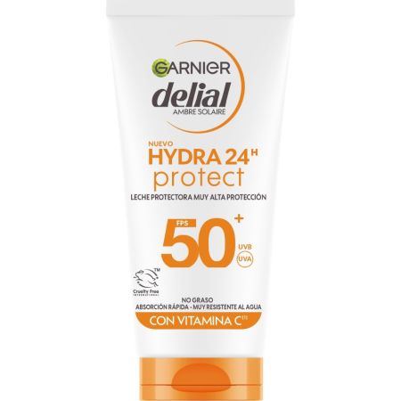 Delial Hydra 24h Protect Leche Protectora Spf 50+ Crema solar resistente al agua y no grasa hidratante se penetra inmediatamente 50 ml