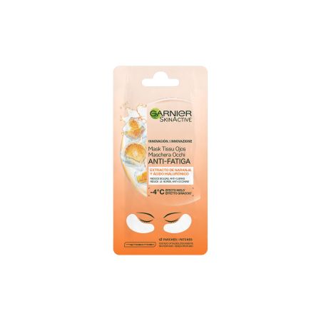 Garnier Skin Active Mask Tissu Ojos Anti-Fatiga Mascarilla para ojos reductora de ojeras con extracto de naranja y ácido hialurónico 2 uds