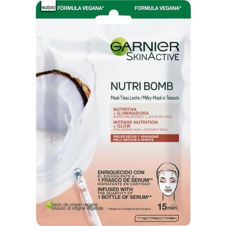 Garnier Skin Active Nutri Bomb Mask Tissu Leche Mascarilla intensiva nutritiva e iluminadora con leche de coco