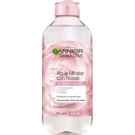 Garnier Skin Active Agua Micelar Con Rosas Agua micelar desmaquillante limpiadora e iluminadora con agua de rosas 400 ml