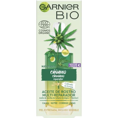 Garnier Bio Cáñamo Aceite De Rostro Multi-Reparador Noche Aceite de noche calmante nutritivo y corrector de líneas de expresión 30 ml
