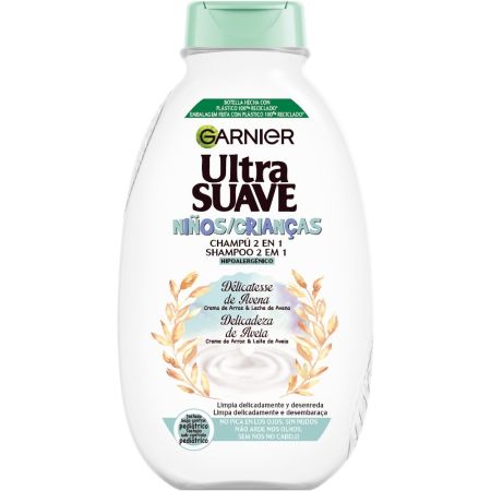 Garnier Ultra Suave Niños Champú 2 En 1 Champú de crema de arroz y leche de avena limpia delicadamente y desenreda 400 ml