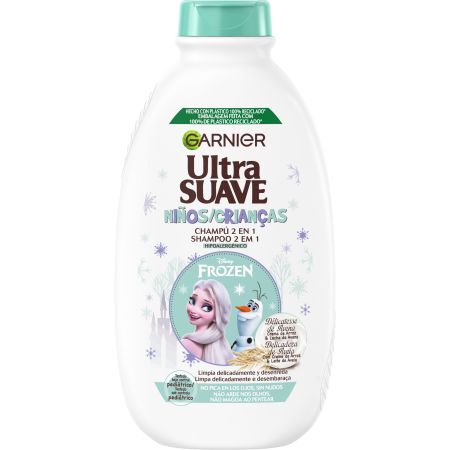 Garnier Ultra Suave Frozen Niños Champú 2 En 1 Champú de crema de arroz y leche de avena limpia delicadamente y desenreda 400 ml