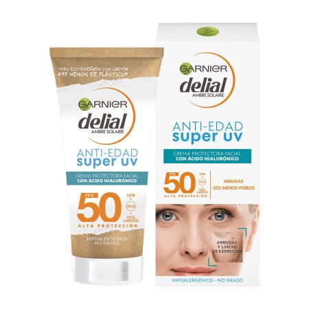 Delial Super Uv Anti-Edad Crema Protectora Facial Spf 50+ Crema solar facial antiedad reduce arrugas y líneas de expresión con ácido hialurónico 50 ml