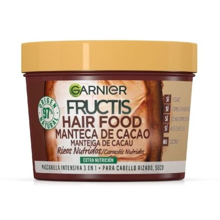 Fructis Hair Food Manteca De Coco Mascarilla Intensiva 3 En 1 Mascarilla vegana consigue unos rizos nutrivos para cabellos rizados y secos 390 ml