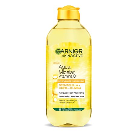 Garnier Skin Active Agua Micelar Vitamina C Agua micelar desmaquillante limpiadora e iluminadora no deja residuos 400 ml