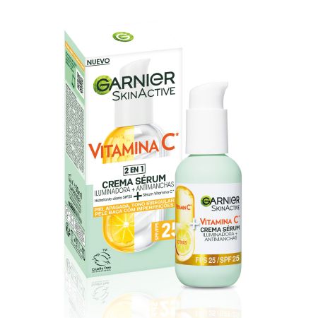 Garnier Skin Active Vitamina C 2 En 1 Crema Sérum Spf 25 Sérum en crema hidratante reduce manchas oscuras ilumina y mejora la uniformidad 50 ml