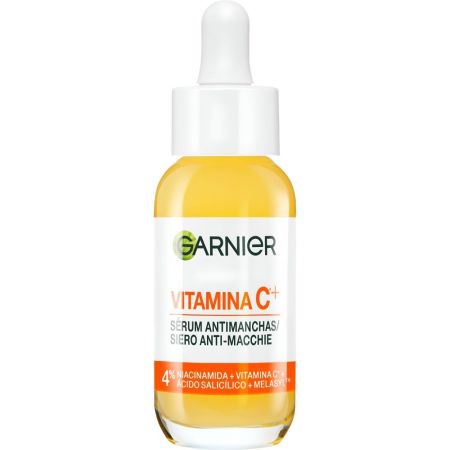Garnier Vitamina C+ Sérum Antimanchas Sérum antimanchas reduce un 43% la intensidad de las manchas oscuras  ofreciendo luminosidad 30 ml