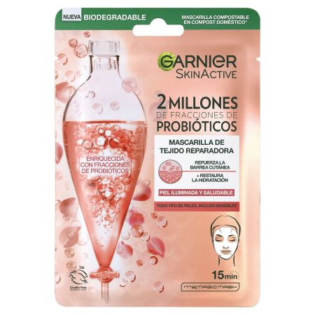 Garnier Skin Active 2 Millones De Fracciones Probióticos Mascarilla Mascarilla de tejido reparador para una piel iluminada y saludable