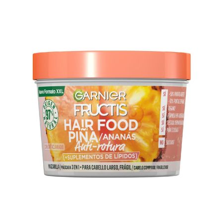 Fructis Hair Food Piña Mascarilla 3 En 1 Mascarilla vegana antiroturas limpia y nutre sin apelmazar para cabello largo y frágil 400 ml