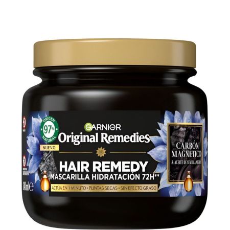 Original Remedies Hair Remedy Carbón Magnético Mascarilla Hidratación Mascarilla sin siliconas hidrata y desenreda profundamente hasta 72 horas para raíces grasas y puntas secas 340 ml