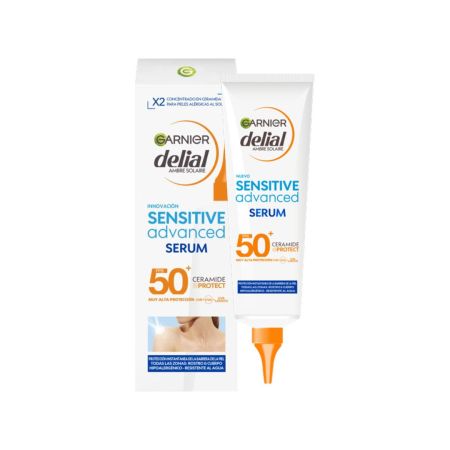 Delial Sensitive Advanced Serum Ceramide Protect Spf 50+ Sérum solar corporal resistente al agua y no graso previene daños a corto y largo plazo 125 ml