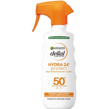 Delial Hydra 24h Protect Spray Protector Rostro Y Cuerpo Spf 50+ Leche solar resistente al agua de rápida absorción piel protegida hidratada y suave
