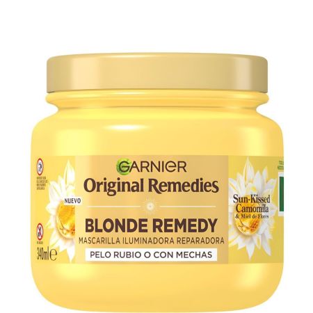 Original Remedies Camomila Y Miel De Flores Mascarilla Iluminadora Mascarilla nutritiva suaviza repara reflejos rubios contrarrestando el tono apagado para cabello rubio o con mechas 340 ml