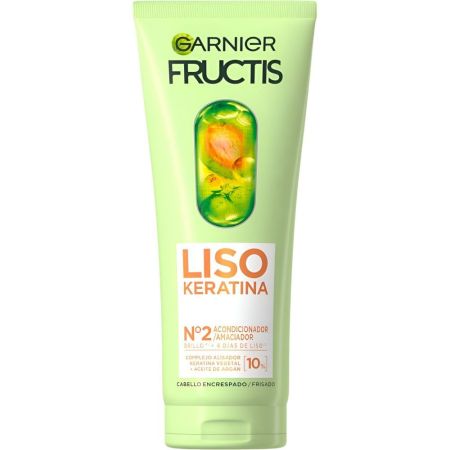 Fructis Liso Keratina Acondicionador Nº2 Acondicionador vegano eleva el allisado controla el encrespamiento y potencia el brillo para cabello encrespado 200 ml