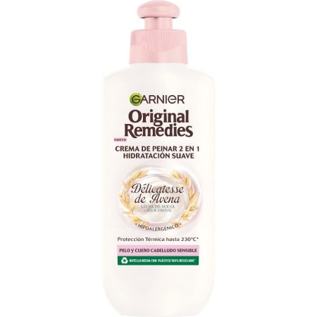 Original Remedies Délicatesse De Avena Crema De Peinar 2 En 1 Crema capilar de peinado sin aclarado aporta suavidad y protección térmica hasta 230ºc para cuero cabelludo sensible 200 ml