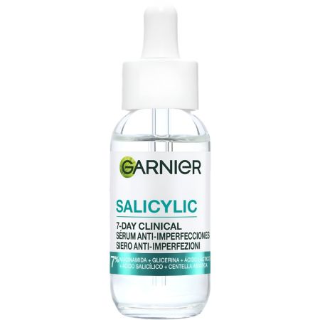 Garnier Salicylic Sérum Anti-Imperfecciones Sérum antiimperfecciones de textura ligera actúa sobre granos enrojecimiento marcas piel grasa poros y textura desigual 30 ml