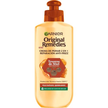 Original Remedies Tesoros De Miel Crema De Peinar 2 En 1 Crema de peinado sin aclarado aporta suavidad y protección térmica hasta 230ºc para cabello dañado y quebradizo 200 ml