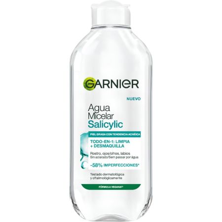 Garnier Salicylic Agua Micelar Agua micelar desmaquillante y limpiadora reduce imperfecciones matificando la piel con ácido salicílico 400 ml