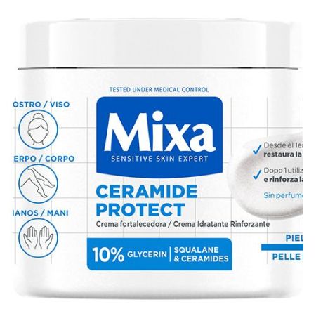 Mixa Ceramide Protect Crema Fortalecedora Crema sin perfume hidrata y restaura la barrera cutánea para rostro cuerpo y manos 400 ml